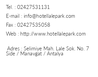 Lale Park Hotel iletiim bilgileri